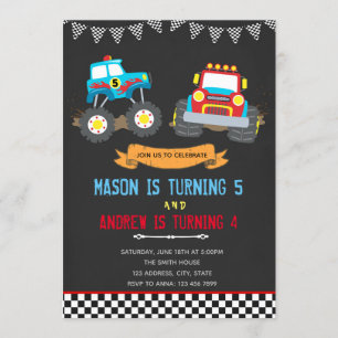 Monster-LKW-gemeinsame Geburtstagsfeier Einladung