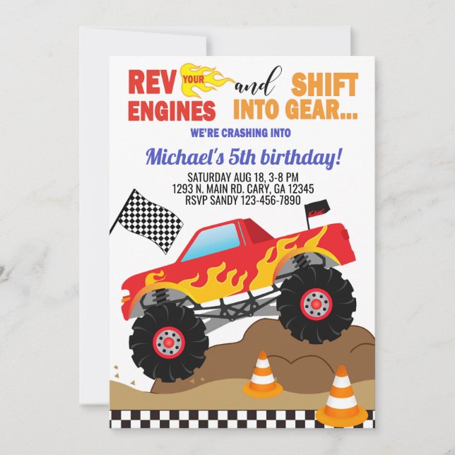 Monster LKW Junge Einladung zum Geburtstag. Einlad (Vorderseite)