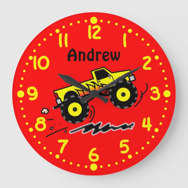Monster LKW Liebhaber der Personalisierten Jungs Z Große Wanduhr (Vorderseite)