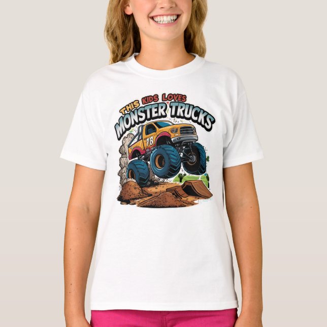 Monster-Lkw stürzt über trockenes Pile T-Shirt (Vorderseite)