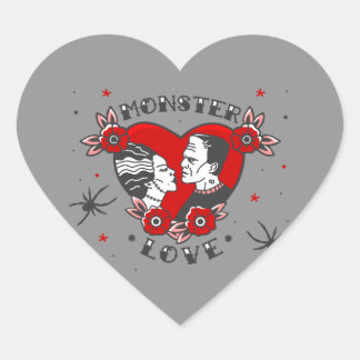 monster love rockabilly frankenstein valentine Herz-Aufkleber