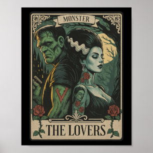 Monster Lovers Tarot Card Gothic Frankenstein Hall Poster
