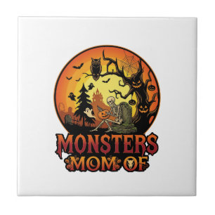 Monster-Mama Halloween-Skelett-Kürbis-Eule Gruseli Fliese