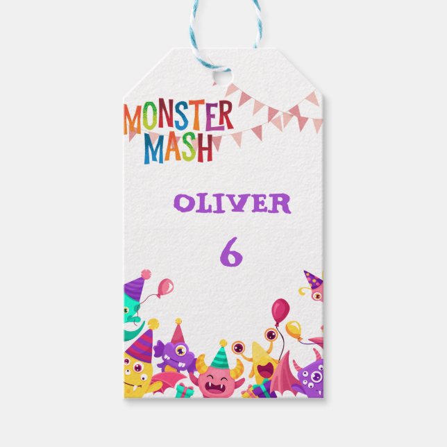 Monster Mash Geschenkanhänger - Kinderparty Etiket (Vorderseite)