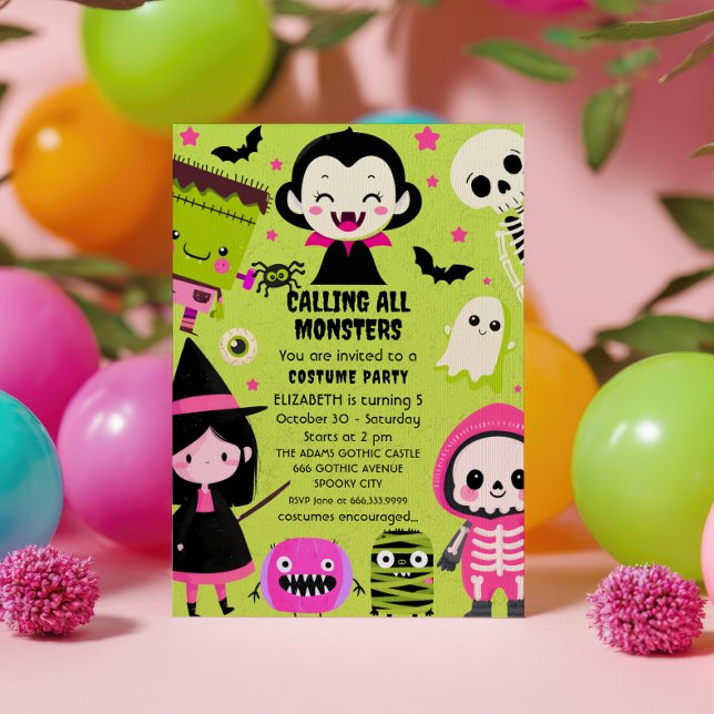 Monster Mash Green Kids Halloween Party Einladung (Von Creator hochgeladen)