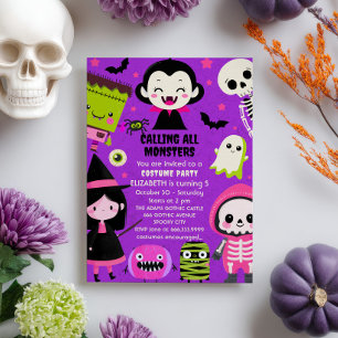 Monster Mash Lila Kids Halloween Party Einladung