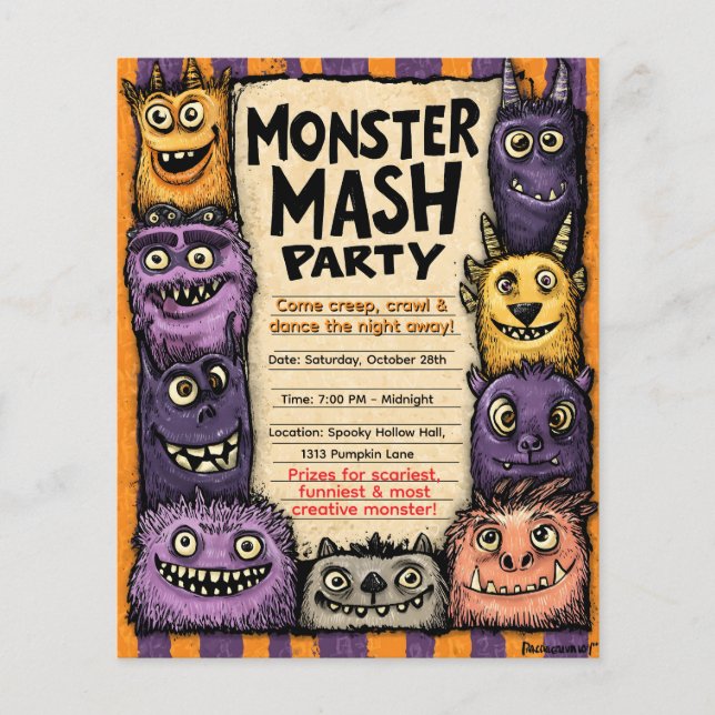 "Monster Mash Party" mit Niedlichen Monstern Flyer (Vorne)