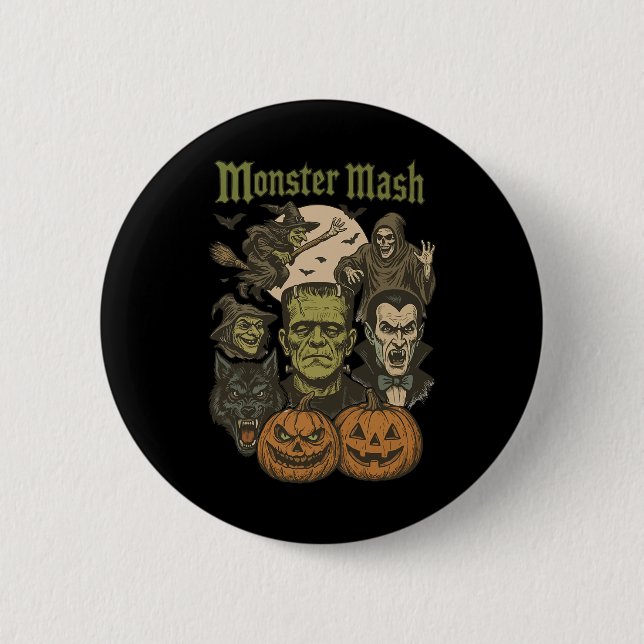 Monster Mash Retro Halloween Funny Monster Spooky Button (Vorderseite)