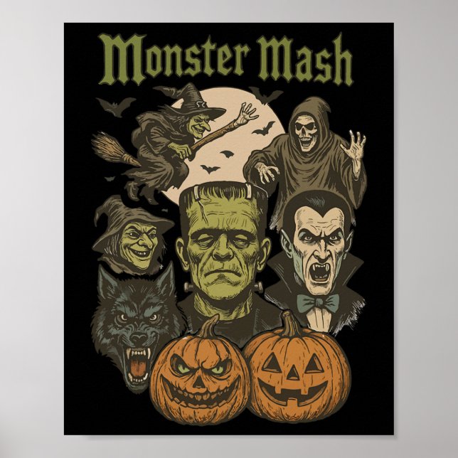 Monster Mash Retro Halloween Funny Monster Spooky Poster (Vorne)