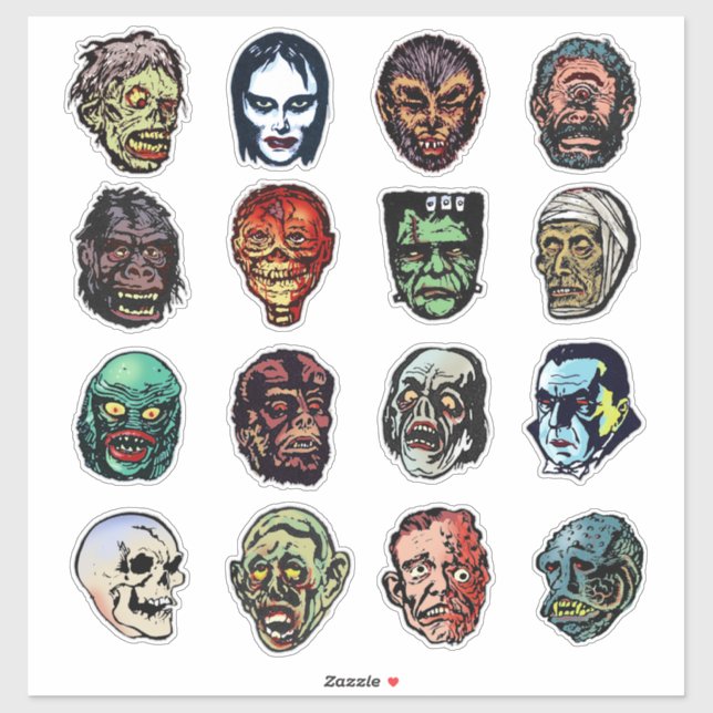 Monster Masken Die Sticker schneiden - Retro Hallo (Blatt)