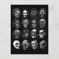 Monster-Masken-Horror-Art Postkarte schwarz & weiß