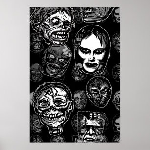 Monster-Masken-Poster Pop-Variante – Retro-Horror Poster