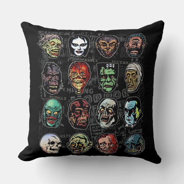 Monster Masken Retro Horror Kissen (Farbe) (Vorderseite)