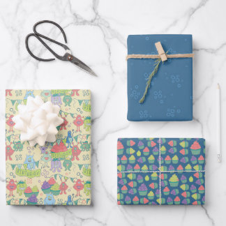 Monster-Mayhem-Geschenkpapier-Set mit 3 flachen Bö Geschenkpapier Set