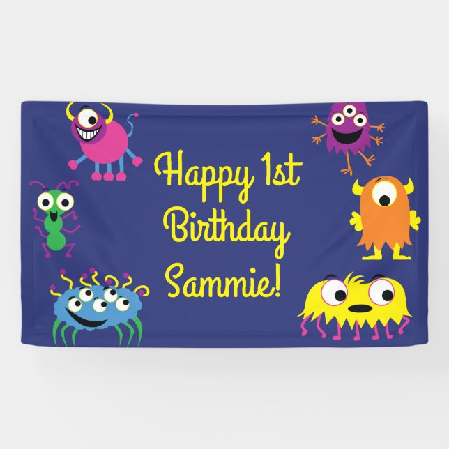 Monster Niedlich Funny Birthday Party Thema Banner (Horizontal)