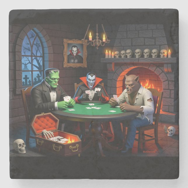 Monster Poker Halloween  Steinuntersetzer (Vorderseite)