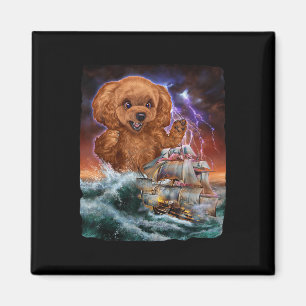 Monster Poodle Hund als Kraken ein Kriegsschiff an Magnet