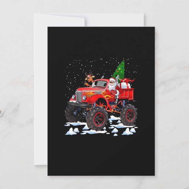 Monster Red Truck With Santa, Christmas Tree, Rein Einladung (Vorderseite)