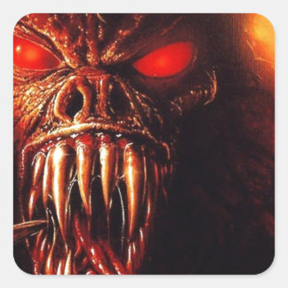 Monster rote Augen mit Reißzähnen Quadratischer Aufkleber
