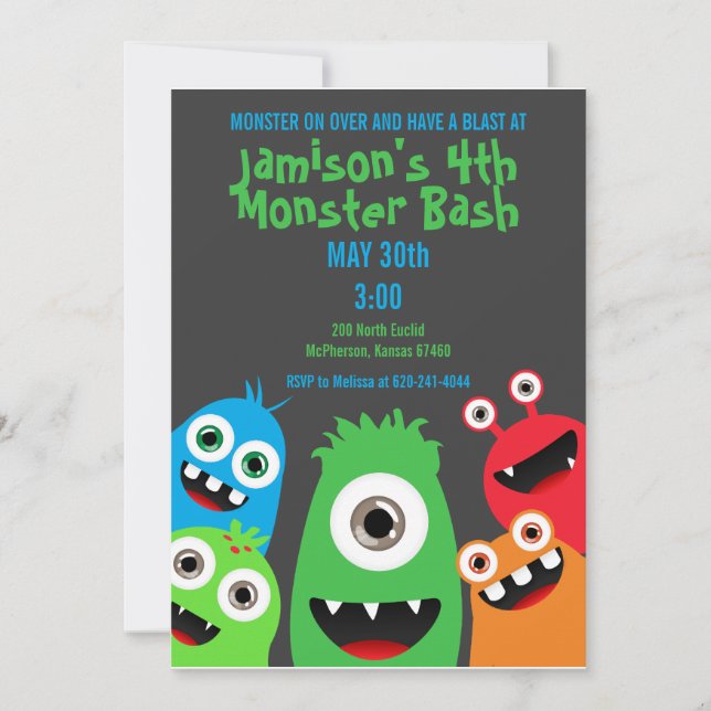 Monster-Schlag-Kindergeburtstag-Party Einladungen (Vorderseite)