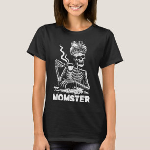 Monster-Skelett-Frau-Kaffee-lustiges-Halloween-Mam T-Shirt