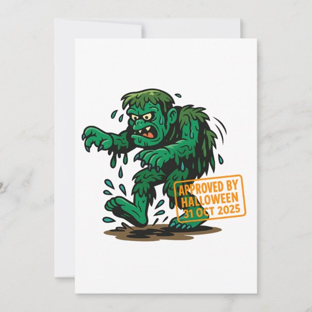 Monster-Sumpf-Cartoon - genehmigt durch Halloween Einladung (Vorderseite)