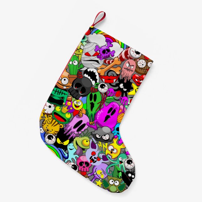 Monster-Süße Figuren Halloween-Muster Kleiner Weihnachtsstrumpf (Vorderansicht (hängend))