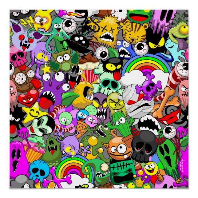 Monster-Süße Figuren Halloween-Muster Poster (Vorderseite)