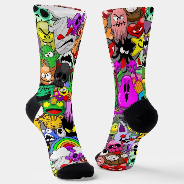 Monster-Süße Figuren Halloween-Muster Socken (Gewinkelt)