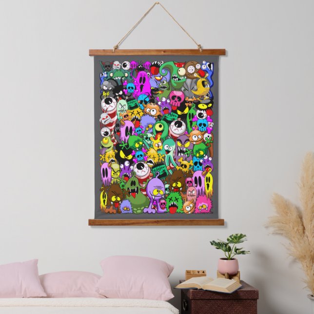 Monster-Süße Figuren Halloween-Muster Wandteppich Mit Holzrahmen (Schlafzimmer)
