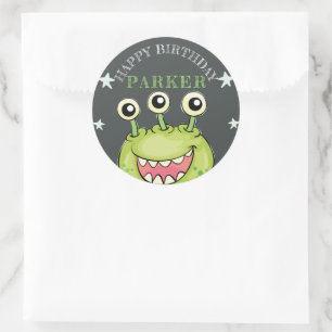 Monster Thema Geburtstagsparty Personalisiert Runder Aufkleber