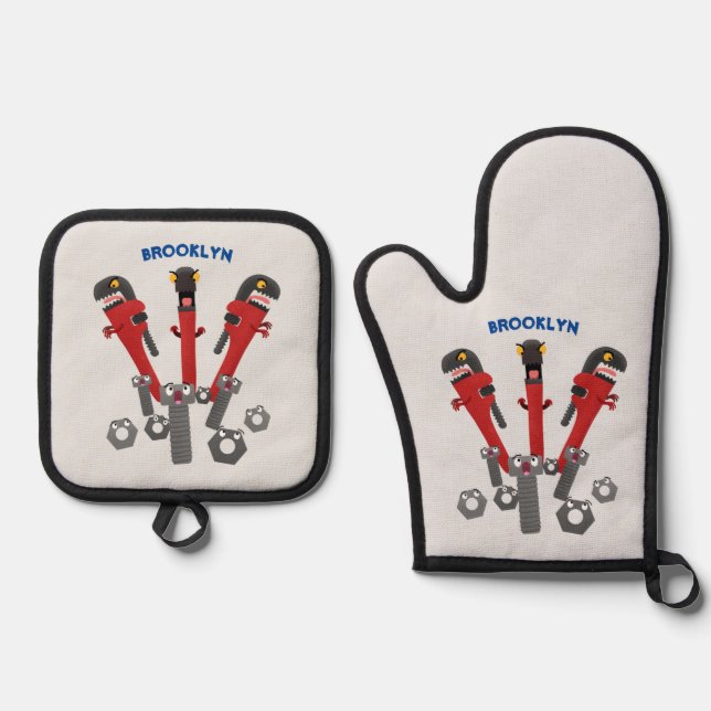 Monster-Tools für Spaß Cartoon Ofenhandschuh & Topflappen-Set (Vorderseite)