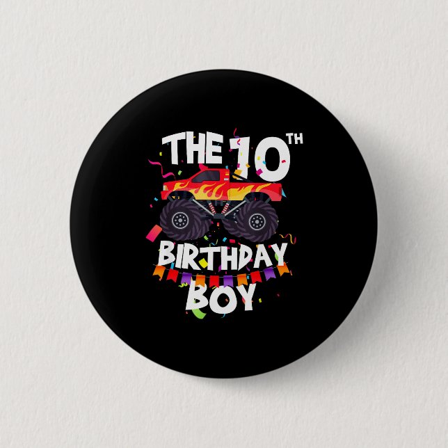 Monster Truck 10th Birthday Boy Funny 10 Years Old Button (Vorderseite)