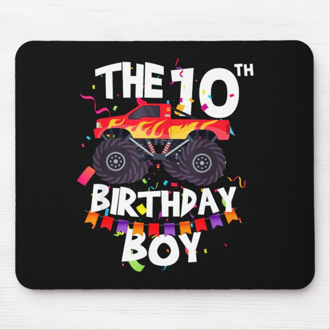 Monster Truck 10th Birthday Boy Funny 10 Years Old Mousepad (Vorne)