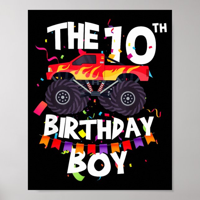 Monster Truck 10th Birthday Boy Funny 10 Years Old Poster (Vorne)