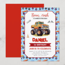 Monster Truck 1er Anniversaire Invitation