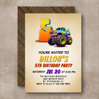 Monster Truck 5. Geburtstag Einladung