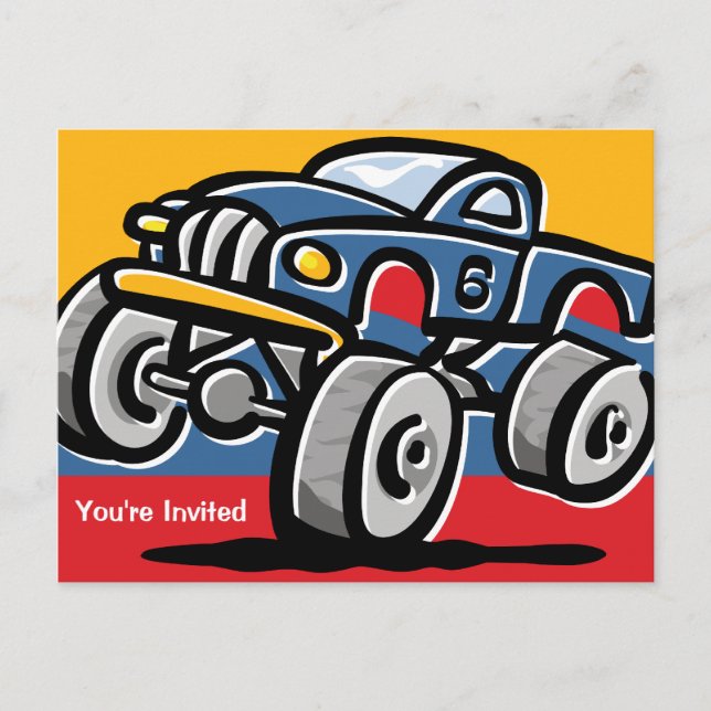 Monster Truck 6. Geburtstag Postkarte Einladungen (Vorderseite)