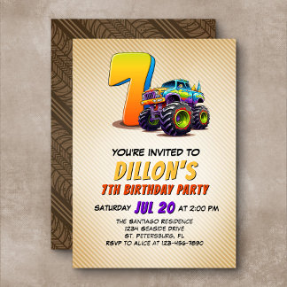 Monster Truck 7. Geburtstag Einladung