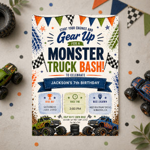 Monster Truck 7. Geburtstag Jungen Einladung