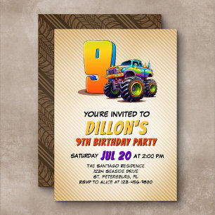 Monster Truck 9th Birthday Invitation