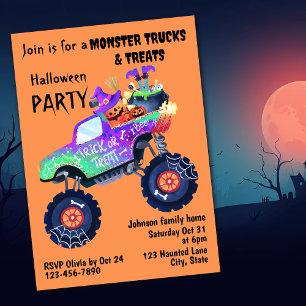 Monster Truck And Treats Halloween-Party Einladung