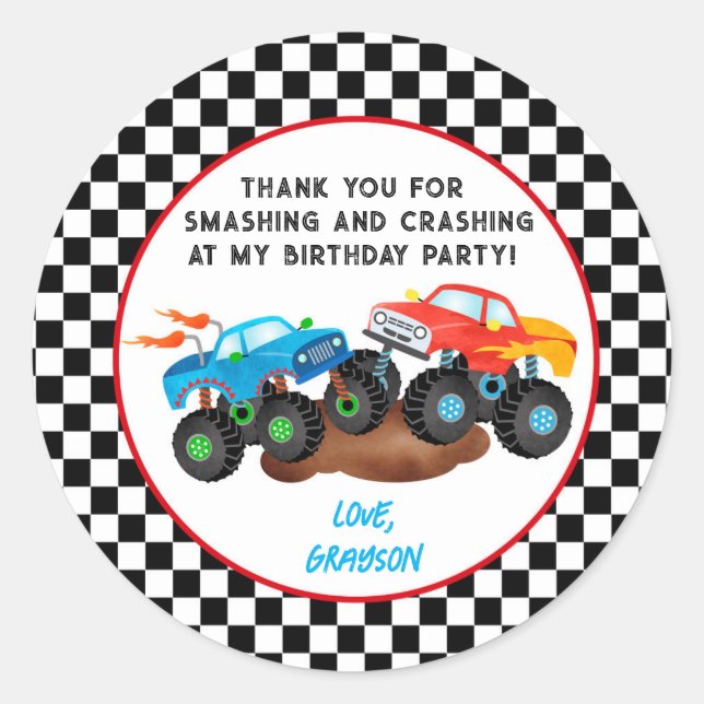 Monster Truck Anniversaire Fête Favoriser Stickers (Devant)