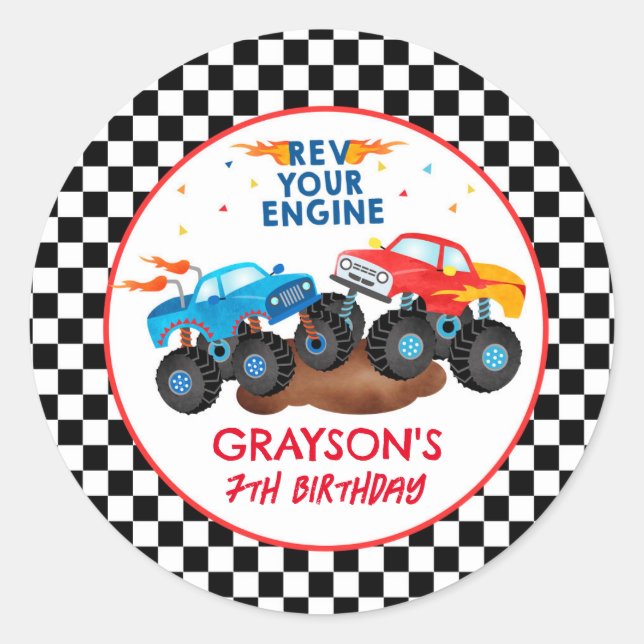 Monster Truck Anniversaire Fête Favoriser Stickers (Devant)