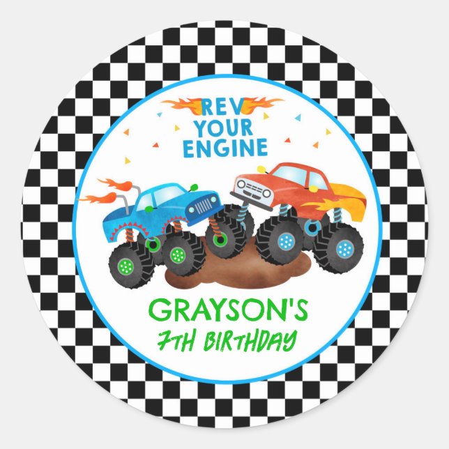 Monster Truck Anniversaire Fête Favoriser Stickers (Devant)