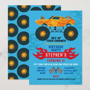 Monster Truck Anniversaire Flames Grand Invitation