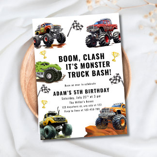 Monster Truck Bash Birthday For Boys Race Car  Einladung