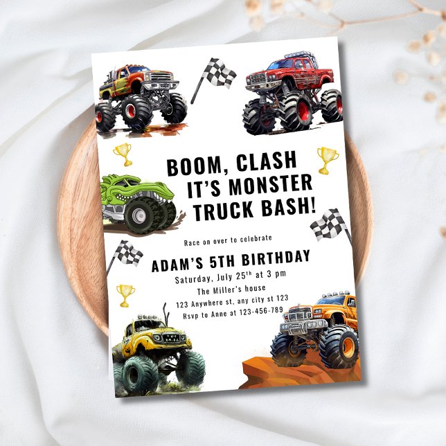 Monster Truck Bash Birthday For Boys Race Car  Einladung (Von Creator hochgeladen)