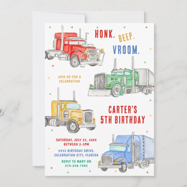Monster Truck Bash Boy Birthday Invitation (Devant)