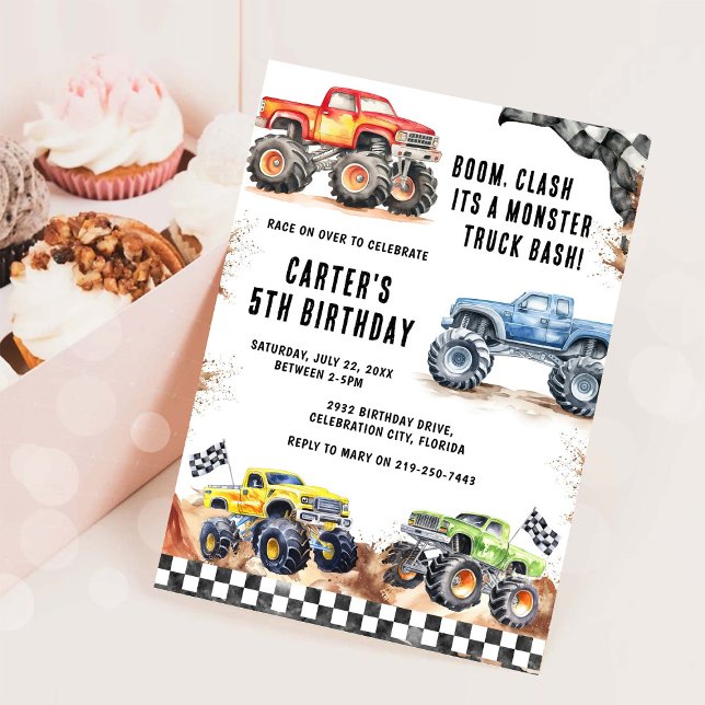 Monster Truck Bash Boy Birthday Invitation (Créateur téléchargé)